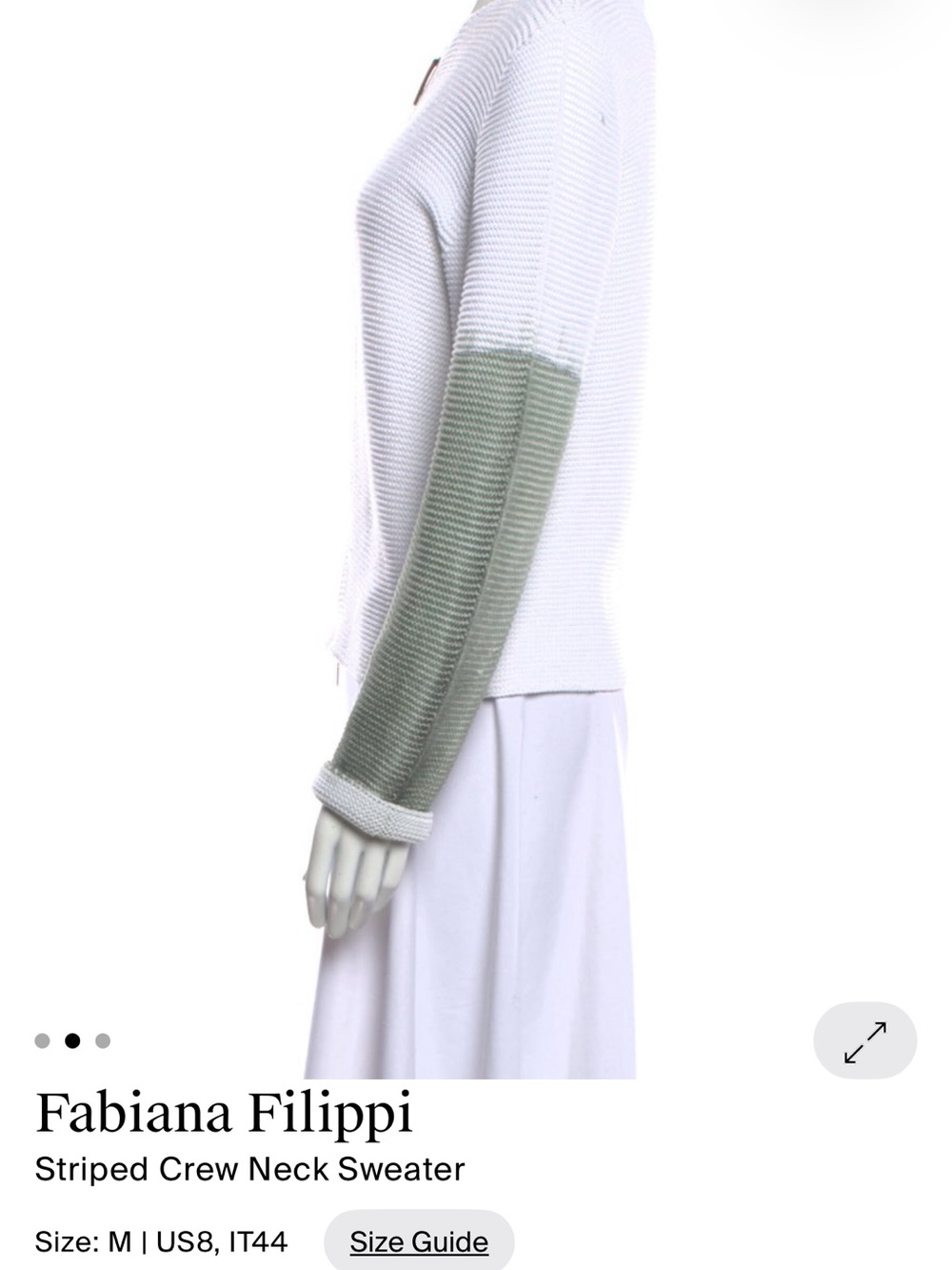 Fabiana Filippi White Crewneck Zip Sweater with Sage Sleeves - Picture 2 of 3
